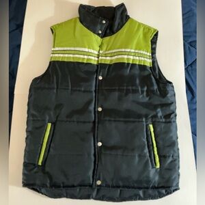 Midnight Super Dark Blue and Grass Green Puffy Vest Jacket